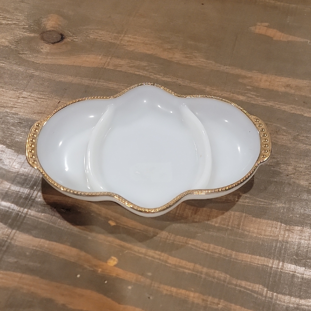 Fire King Elegant White and Gold Glass Tray
